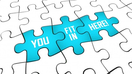 You Fit In Here Puzzle Pieces Belong Welcome to Group Team 3d Animation