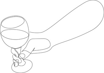 Continuous line drawing of hand holding glass. Template for your design. illustration