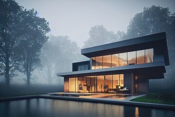 Fototapeta premium 3d rendering of modern cozy house, 3d illustration