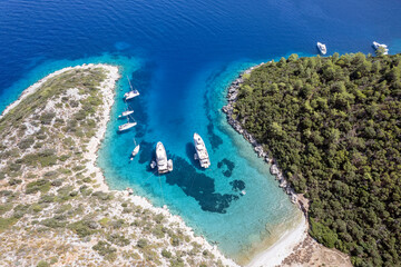 Aerial view of Mersincik Cove, Datça Peninsula, Gokova Bay Turkey - obrazy, fototapety, plakaty
