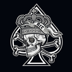 ace of spades with skull, grunge vintage design t shirts