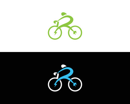Letter R, Electric Bike Logo Design Template. Modern E-Bike Vector Icon Illustration.	