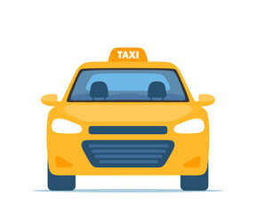 Yellow Taxi Car, front view. Vector illustration in flat style.