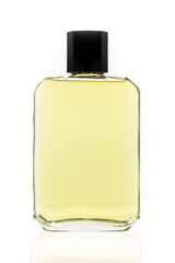 Bottle of masculine cologne perfume with cap for mockup