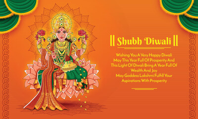 Goddess Laxmi on orange background wth shubh Diwali text