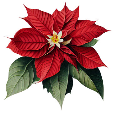 Big red poinsettia with green leaves