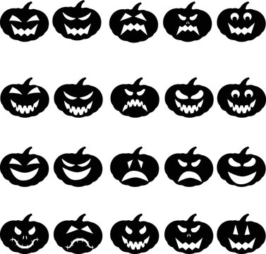 Halloween pumpkin silhouette set emotion variation simple Vector Image