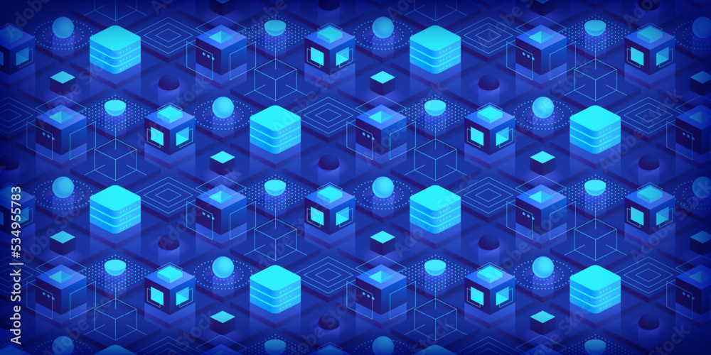 Poster abstract futuristic isometric background technology connection digital data and big data concept blo