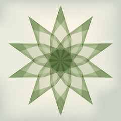 Vector drawing of a retro style, green, semi-transparent tissue paper star on a dusty gray background.