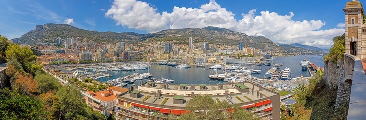Fototapeta na wymiar Panoramic view of the harbour and the cityscape of Monaco during the day
