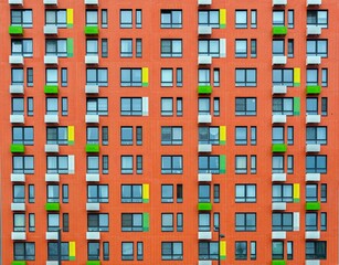 The red wall of a multi-storey building