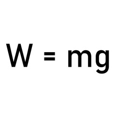 Weight formula. Mass, weight and acceleration of gravity equation.