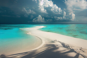Paradiesinsel. weißer Sand, kristallklares blaues Wasser. Schöne Landschaft. 3D-Darstellung © Katynn