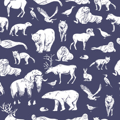 Vector   pattern with  northern animals and birds.