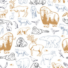  Vector   pattern with  northern animals and birds.