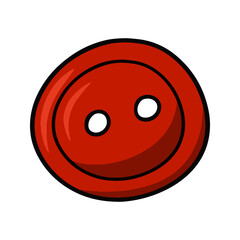 Bright red round button for clothes, vector cartoon