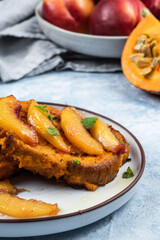 Pumpkin French toast with apricot. Autumn swasonal food