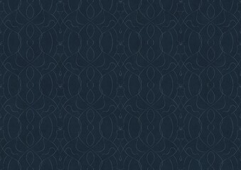 Hand-drawn unique abstract symmetrical seamless ornament. Light blue on a deep blue background. Paper texture. Digital artwork, A4. (pattern: p08-1c)