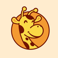 Giraffe head cartoon mascot character, flat design style