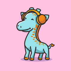 Giraffe monster using headset cartoon mascot character
