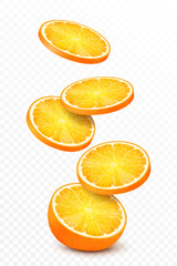 Fresh ripe slice of orange isolated on white background. Healthy food. An element for your packaging design. Realistic 3d vector