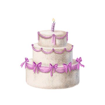 watercolor birthday cake with candle, holiday illustration