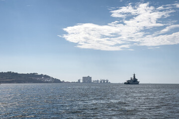 Fototapeta premium View from a tour ferryboat over the city of Lisbon
