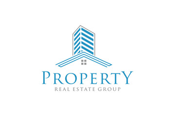 Real estate logo house skyscraper roof window modern simple design silhouette city residence property icon building
