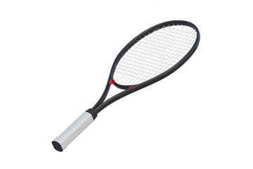 One tennis racquet isolated on white background. Sport equipment. 3d render