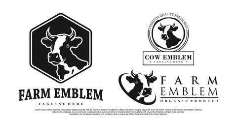 Abstact cow icon set logo design with creative concept Premium Vector