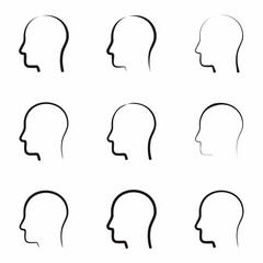 Set of man head outline shape.