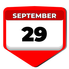 29 September vector icon calendar day. 29 date of September. Twenty ninth day of September. 29th date number. 29 day calendar. Twenty nine date. World Heart Day. Vector illustration
