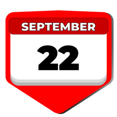 22 September vector icon calendar day. 22 date of September. Twenty second day of September. 22th date number. 22 day calendar. Twenty two date. Bulgaria Independence, American Business Women. Vector