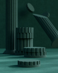 Obraz premium Green concrete podium stage stand on midcentury pillar architecture background 3d render 