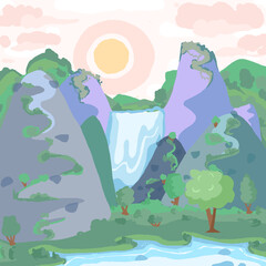 waterfall mountains forest nature river garden