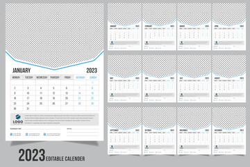 2023 new year wall calendar design template