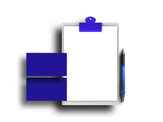 Blue clipboard with business card mockup