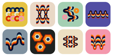 Set of retro background patterns. Abstract colourful patterns from 70s. Retro vector design for fabric, pillow, print, fashion, clothing, gift wrap.