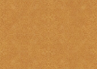 Fototapeta premium Hand-drawn unique abstract symmetrical seamless gold ornament on a yellow background. Paper texture. Digital artwork, A4. (pattern: p07-2b)
