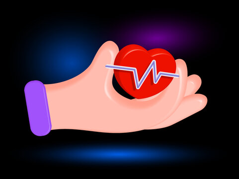 A red heart with a pulse line. Heart rate, heartbeat, cardiogram,
 pulse measurement. Healthy lifestyle, the concept of medical healthcare.
 Vector icon, 3d.
