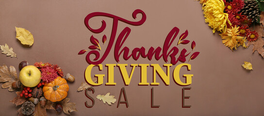 Advertising banner for Thanksgiving sale on brown background