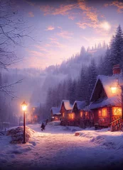 Fototapeten Weihnachts Dorf im Winter romantische Stimmung festlich © Korea Saii