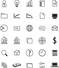Set of various business and work related icons, black and white line drawing vector image