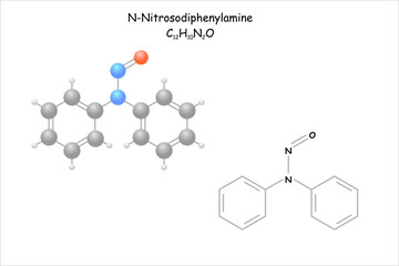 Stylized molecule model/structural of N-Nitrosodiphenylamine.