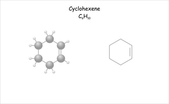 Stylized molecule model/structural formula of cyclohexene