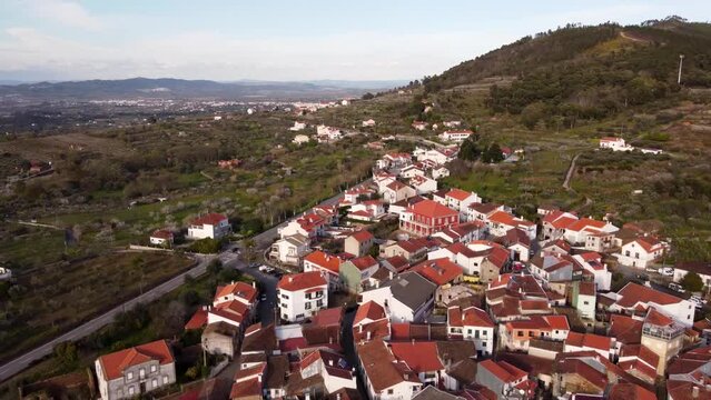 Aerial view of Portuguese typical village. Shot by drone