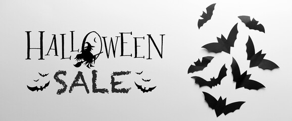 Banner for Halloween sale with paper bats