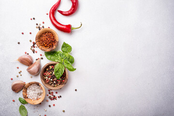 Bright spices or seasonings for tasty, healthy and aromatic cooking