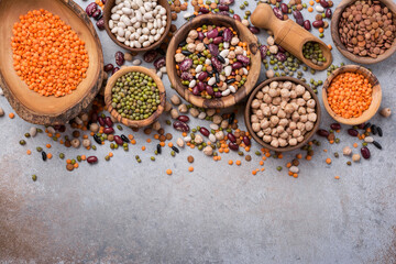 Bright set of different legumes for healthy nutrition