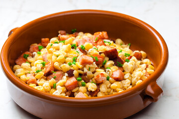 salad of  yellow peas, bacon and parsley